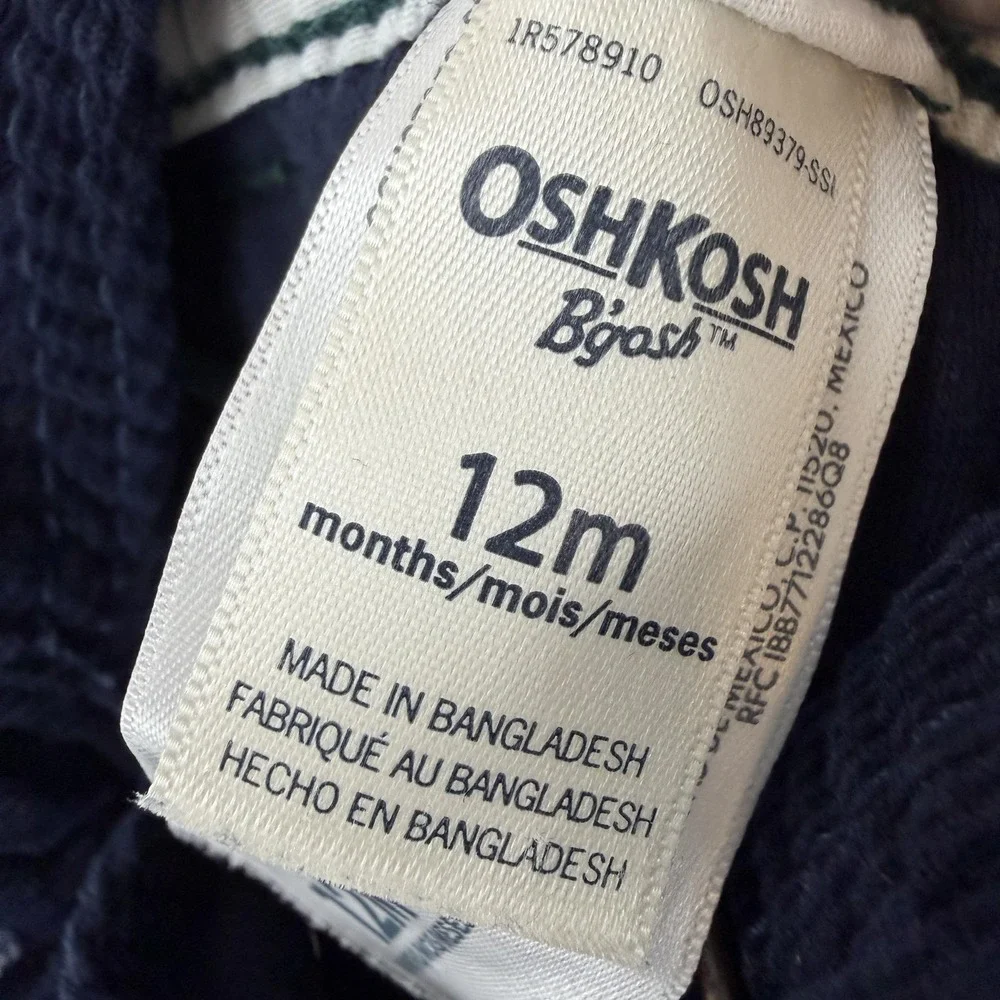 OshKosh Bgosh Boys 12M Green Corduroy Lined Colorblock Cargo Overalls 1R578910